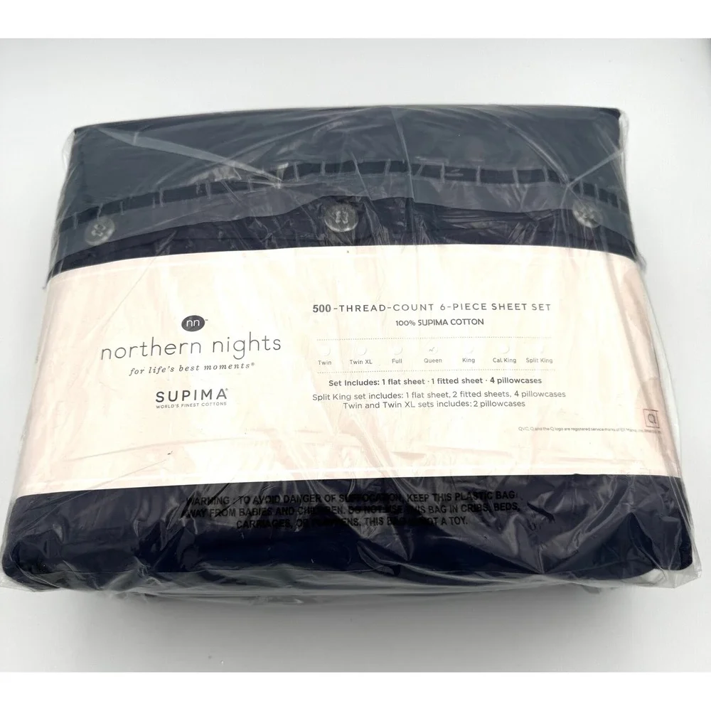 Northern Nights Queen 500TC Supima Cotton Bed Sheet Set Navy Blue New